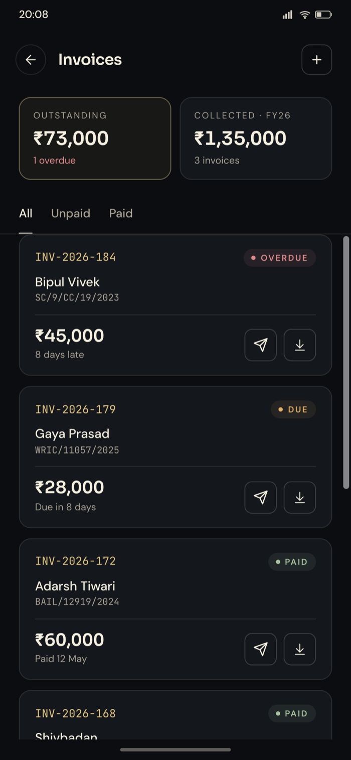 Invoices workspace